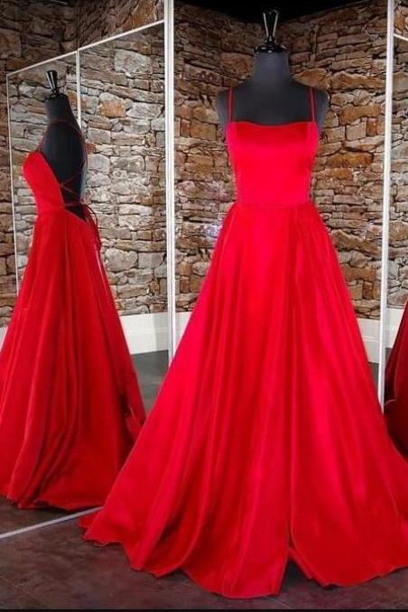 Red Satin Long Prom Dress A Line Women Party Gowns ,custom Made Prom Party Gowns 2020