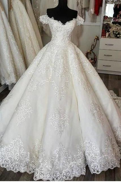 New Arrival White Lace Ball Gown Wedding Dresses 2020 Sweet Party Gowns ,Long Wedding Bridal Gowns 