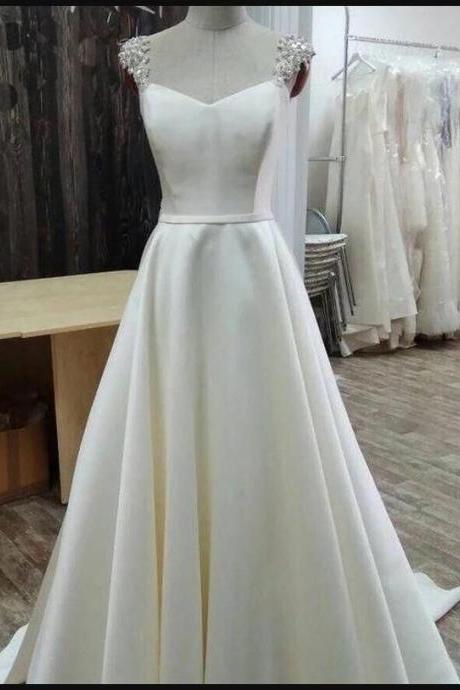 Fashion White Satin A Line Long Prom Dresses Custom Made Women Party Gowns ,Cheap Evening Dress 