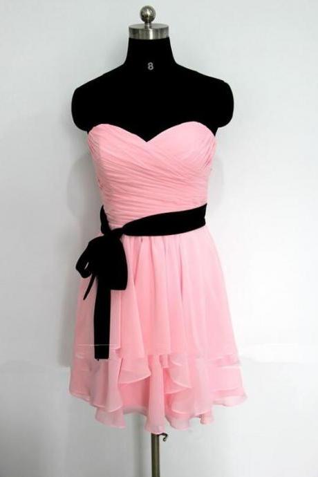 Sexy A Line Pink Chiffon Ruffle Short Homecoming Dress , Short Cocktail Dress For Teens, Cocktail Party Gowns