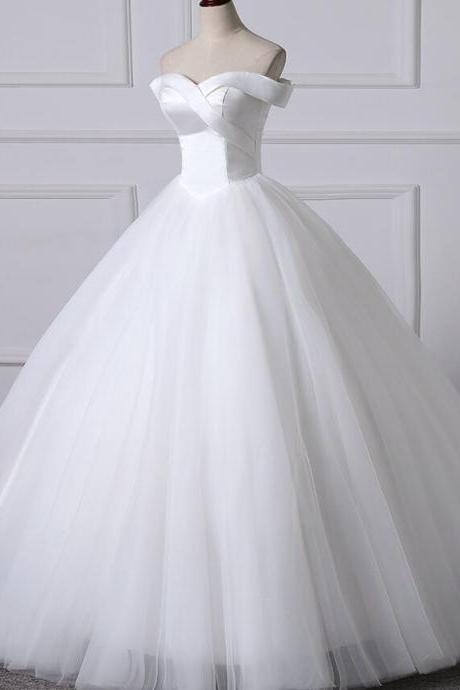 Cheap White Tulle Ball gown Quinceanera Dresses Sweet Women Party Gowns , Long Prom Gowns ,Cheap Wedding Guest Gowns ,White Pricess Wedding Dress 