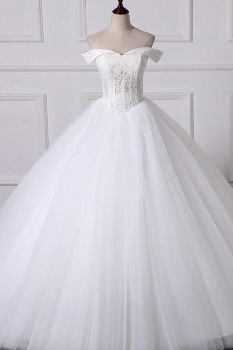 White Lace Pricess Weddisng Dresses 2020 Sweet Ball Gowns Wedding Party Gowns , Women Bridal Gowns