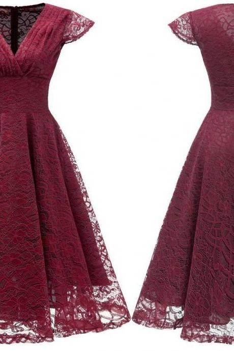 Burgundy Short Soft Lace Prom Dress Off Shoulder Women Party Gowns , Short Bridesmaid Gowns , Party Dress . A Line Wedding Gyuest Gowns,short