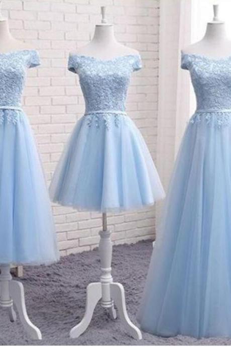 Off Shoulder Sky Blue Tulle Lace Custom Made Bridesmaid Dresses Maid Of Honor Gowns Plus Size Brideamaids Dresses
