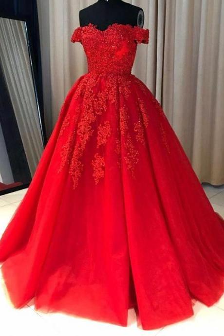 Fashion Red Lace Ball Gown Quinceanera Dress Sweet 16 Prom Party Gowns Pricess Quinceanera Gowns