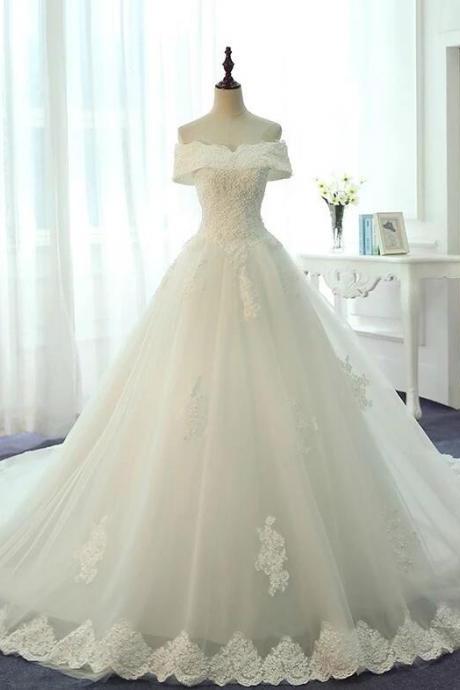 New Arrival White China Lace Ball Gown Wedding Dresses Sweep Train Appliqued Wedding Bridal Gowns , China Wedding Gowns 