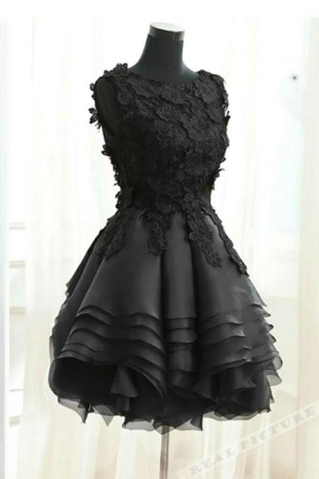 Black Flowers Lace Short Homecoming Dress A Line Wedding Party Gowns ,Short Cocktail Dress 2020