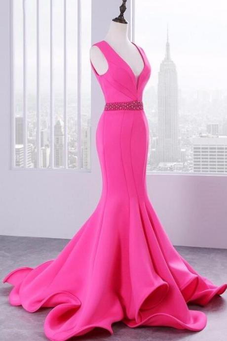 Custom Made Fuchsia Beaded Mermaid Prom Dresses, Long Prom Dress, Women Formal Gowns ,Cheap Party Gowns 2020