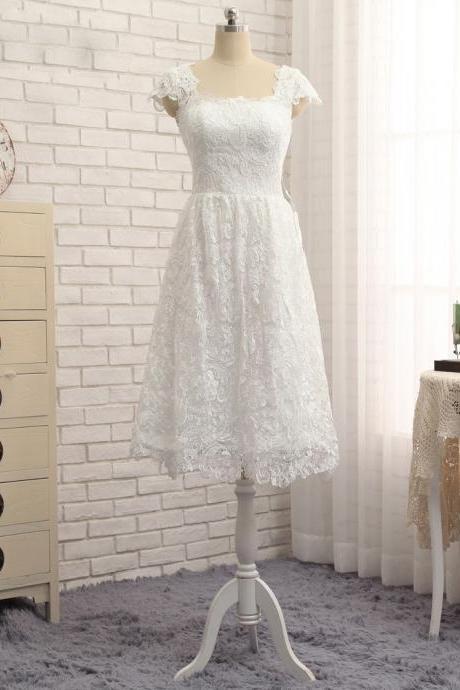 New Arrival White Lace Short Wedding Dresses A Line Women Pary Gowns ,Cheap White Wedding Gowns ,Wedding Bridal Gowns 