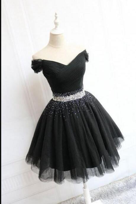Shiny Sweet 16 Prom Dress Black Tulle Short Homecoming Dress Above Length Prom Party Gowns ,Cute Mini Party Gowns 2020
