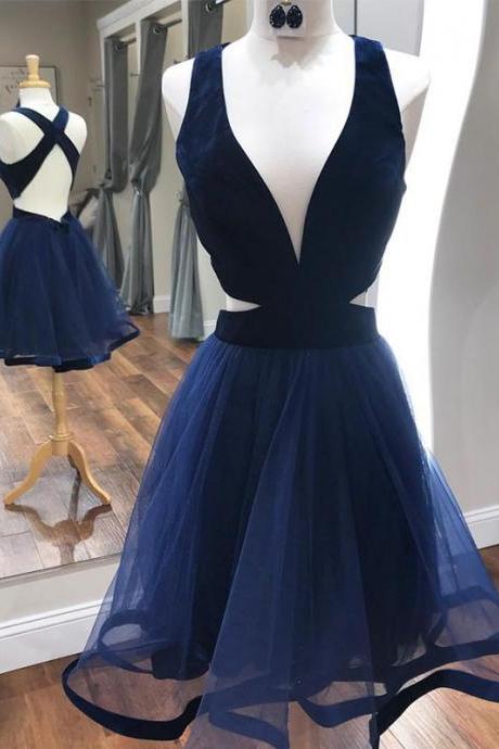 Custom Made Sexy Navy Blue Tulle Short Homecoming Dress A Line Sweet 16 Prom Party Gowns ,Graduation Dress For tEENS 