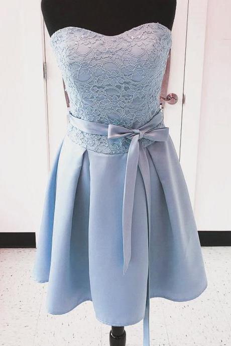 Cheap Blue Satin Short Homecoming Dress,Cheap Mini Party Gowns ,Sweet 15 Prom Party Gowns ,Wedding Guest Gowns ,Short Lace Party Gowns 