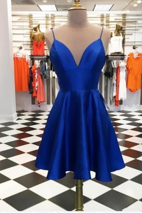 Custom Made Royal Blue Short Prom Dress Spaghetti Strap A Line Homecoming Party Gowns ,sweet 16 Prom Party Gowns