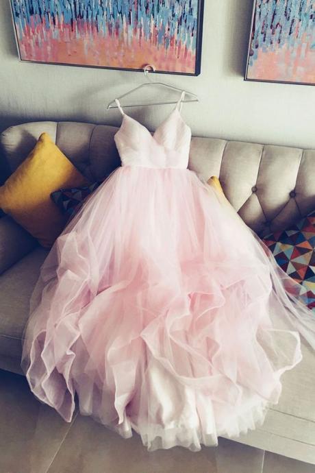 Pink Tulle Long Prom Dresses Custom Made Women Party Gowns ,sweet 16 Prom Party Dress, Party Gowns Long