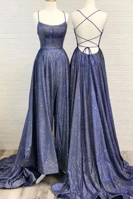 New Arrival Navy Blue Sequin Long Prom Dresses Plus Size Formal Prom Party Gowns A Line Sweep Train Evening Dresses Custom Made Women Party Gowns