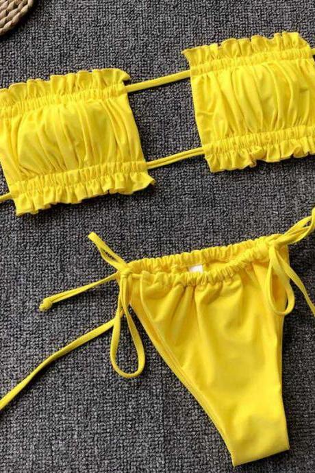 Mini Bikini 2021 Swimwear Women Push Up Bikini Set Padded Bra Sexy Swimsuit Hot Bandage Swim Suit Brazilian Biquini,Cheap Two Pieces Swimwear , Bikini Sets Yellow 