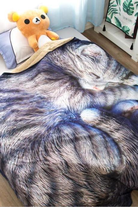 Couple Quilt:67'x 92' 3D Printed Thin Quilt Bedding Cute Shaped CAT Throw Blanket Comforter Washable Light Quilt