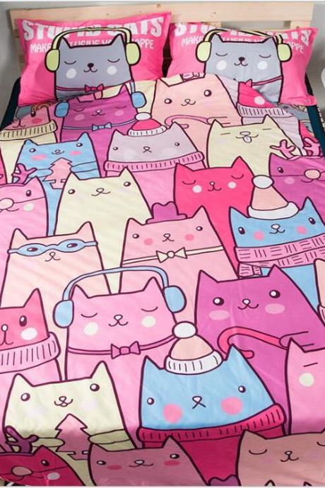 Queen Quilt 87'x94' 3D Printed Thin Quilt Bedding Cute Shaped CAT Throw Blanket Comforter Washable Light Quilt