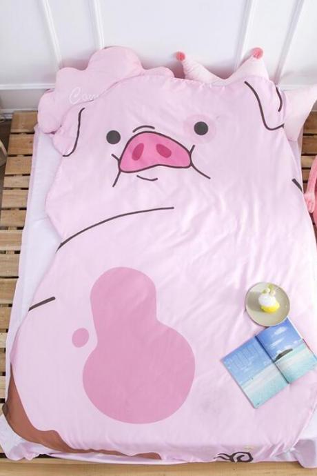 Queen Quilt 87'x94' Anime Thin Quilts Pig Throw Blanket 3D Print Cute Bedding Comforter Light Quilt Washable