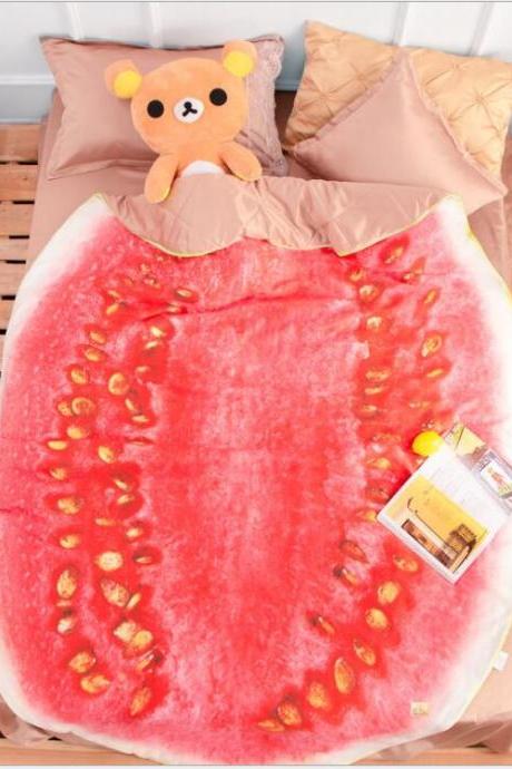  Kids Quilt:31'x45' Anime Thin Quilt Watermelon Throw Blanket 3D Print Cute Bedding Comforter Light Quilt Washable
