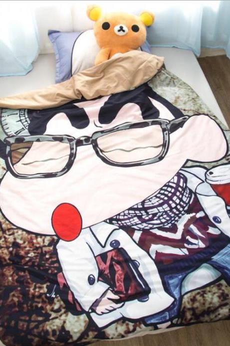 Single Quilt:43'x 59' Anime Thin Quilts Crayon Shin-chan Throw Blanket 3D Print Cute Bedding Comforter Light Quilt Washable