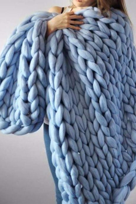 Size 40x40inches Fancrout Chunky Knit Blanket Merino Wool Arm Knitted Throw Soft And Huge Throw,bed Chair Sofa Yoga Mat Rug Blue