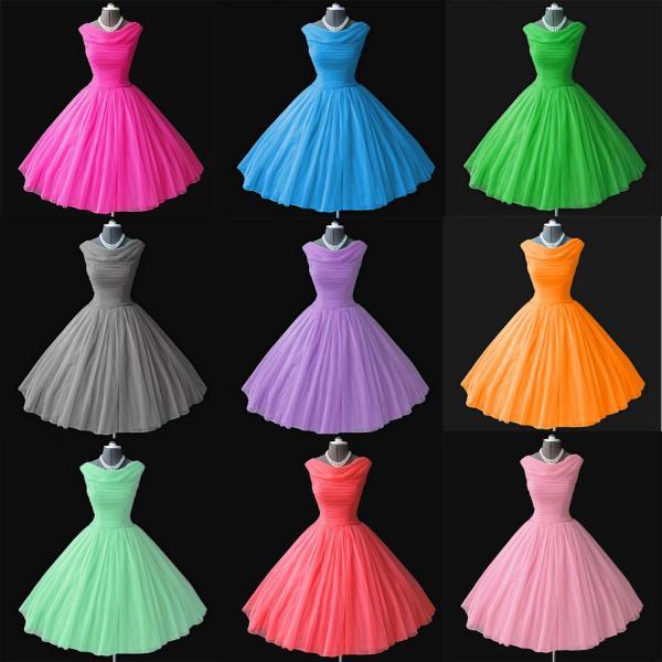 1950's 50s Vintage Bridesmaid Dresses Ball Gown Bateau Neckline Tea ...