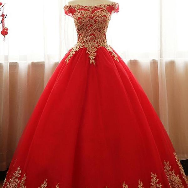 Latest Long Ball Gown High Neck Tulle Red Quinceanera Dress