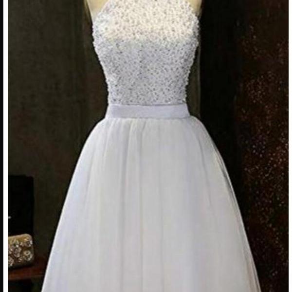 Sexy White Tulle Beaded Short Homecoming Dress A Line Strapless