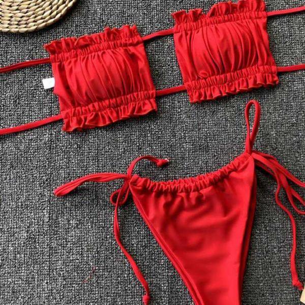 Mini Bikini 2021 Swimwear Women Push Up Bikini Set Padded Bra Sexy Swimsuit Hot Bandage Swim Suit Brazilian Biquini,Cheap Two Pieces Swimwear , Bikini Sets Red