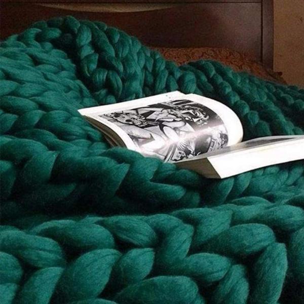 Size 40X40Inches Fancrout Chunky Knit Blanket Merino Wool Arm Knitted Throw Soft and Huge Throw,Bed Chair Sofa Yoga Mat Rug GREEN 