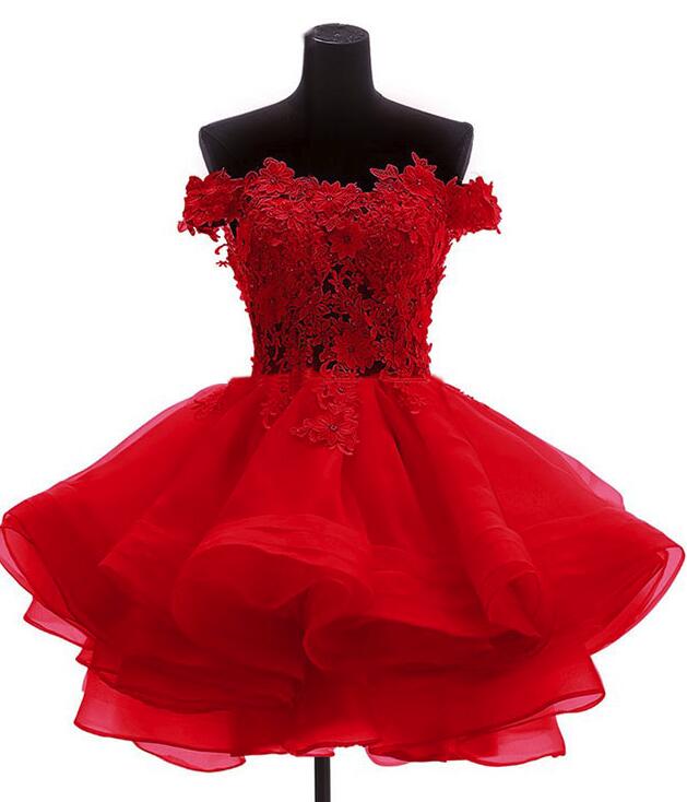 Red Lace Homecoming Dress Short Women Cocktail Dress Skirts Tiers ...