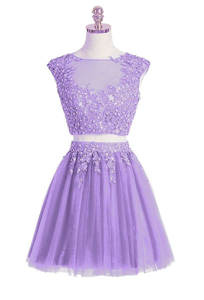 Sexy Two Pieces Lavender Lace Short Homecoming Dress, Short Prom Dress ...