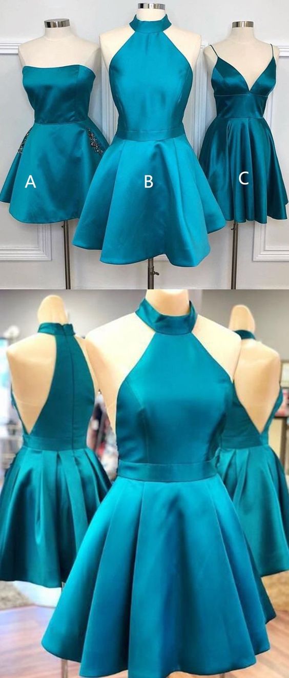 New Arrival Turquoise Satin Short Bridesmaid Dress A Line Women Maid Of ...