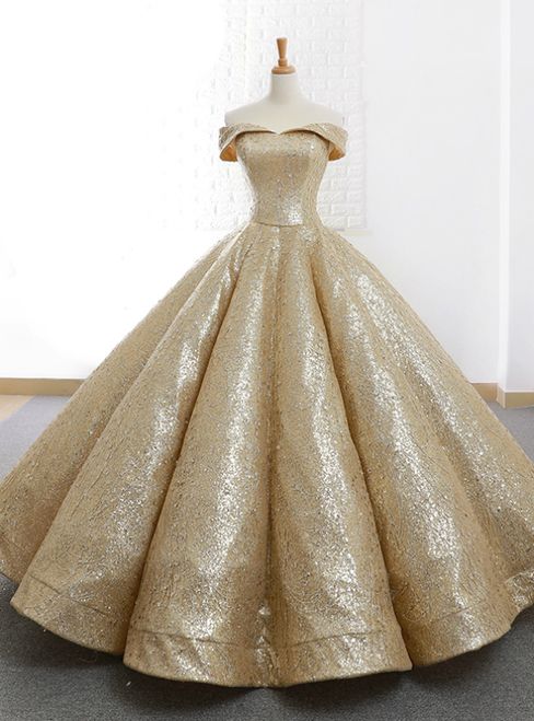 Fashion Gold Sequin Long Prom Dress Ball Gown Women Prom Gowns Elegant ...