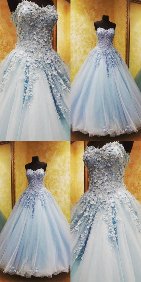 Off Shoulder Light Blue Sweet 16 Prom Dress, Sexy Ball Gown Lace Prom ...