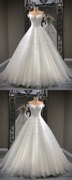 Off Shoulder White Pricess Lace Wedding Dresses Sweet Ball Gowns Women ...