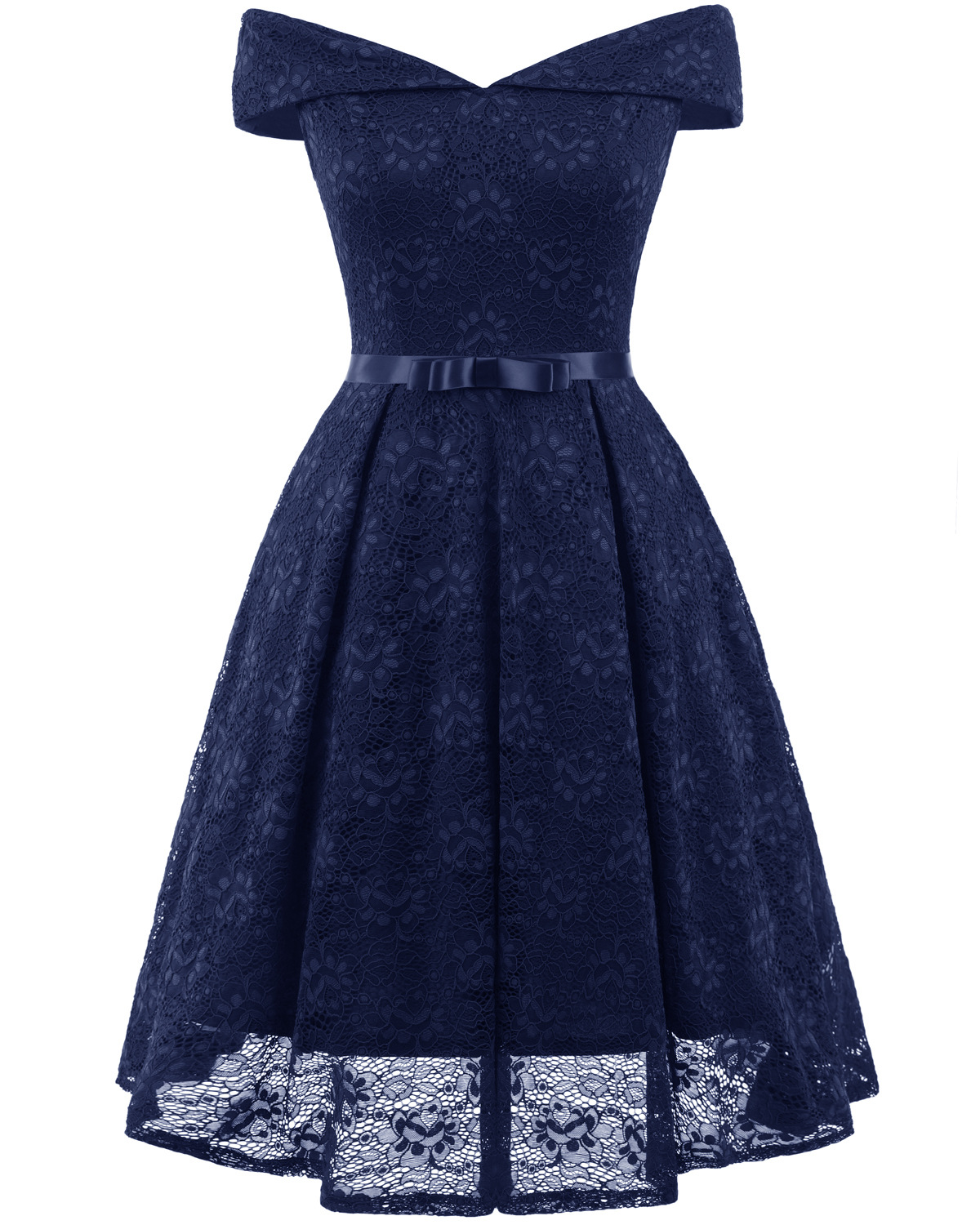 Fashion Navy Blue Lace Dress A Line Women Bridesmaid Party Gowns Soft ...