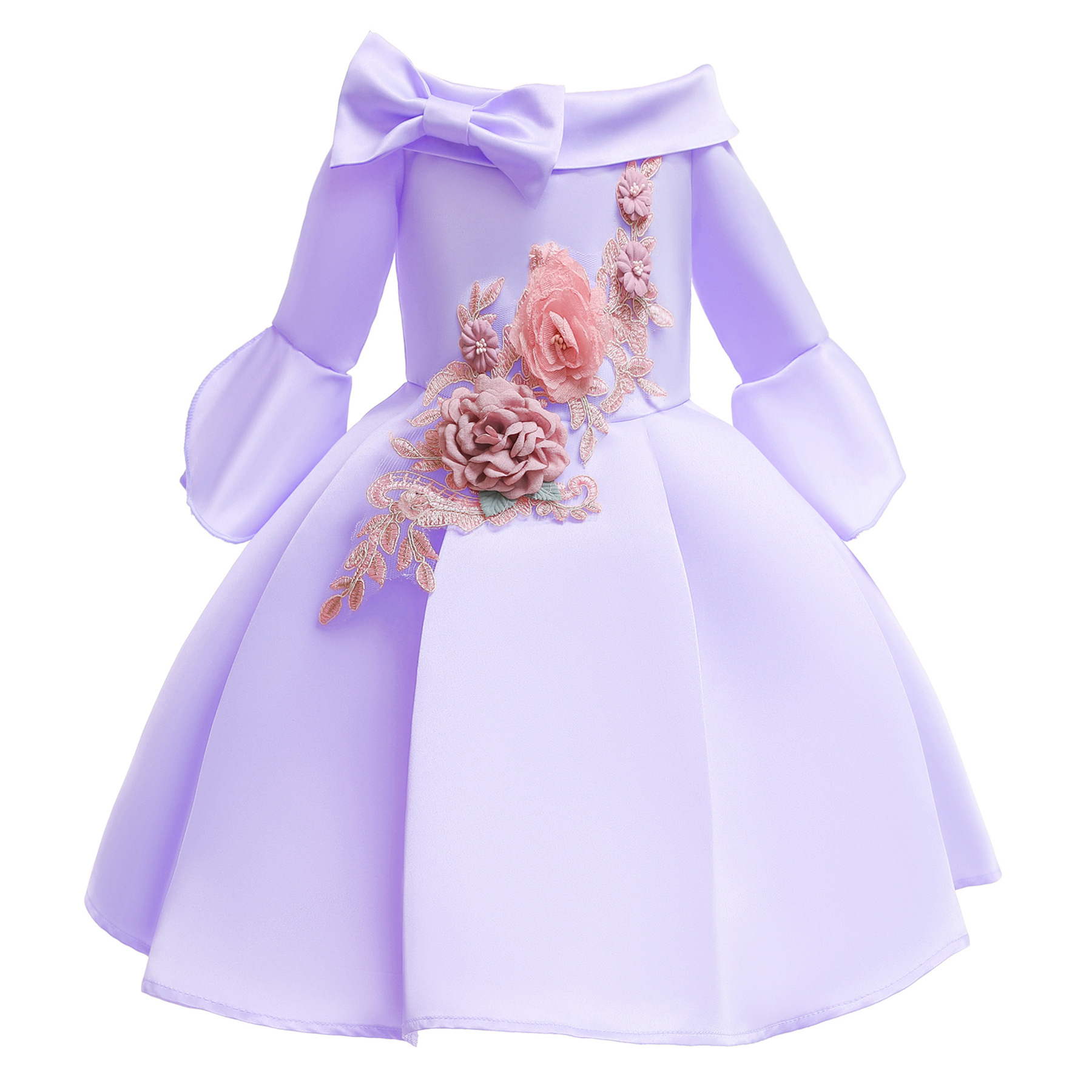 Fashion Lavender Embroidery Short Flower Girls Dress For Little Girls ...