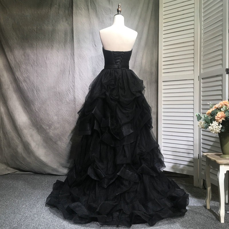 Off Shoulder Black Tulle Beaded Long Prom Dress Custom Made Women ...