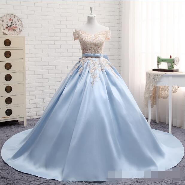 New Arrival Blue Satin Ball Gown Quinceanera Dresses Sweet Lace Prom ...