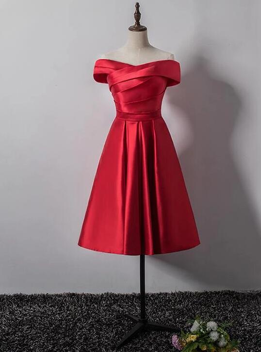 Off Shoulder Red Satin Ruched Short Homecoming Dress ,Cheap Cocktail ...