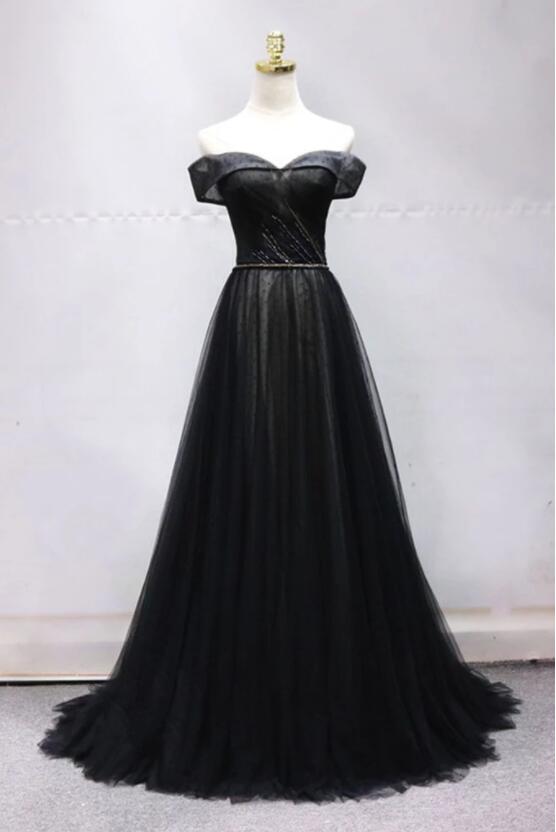 Fashion A Line Black Tulle Formal Evening Dresses Custom Made Women ...